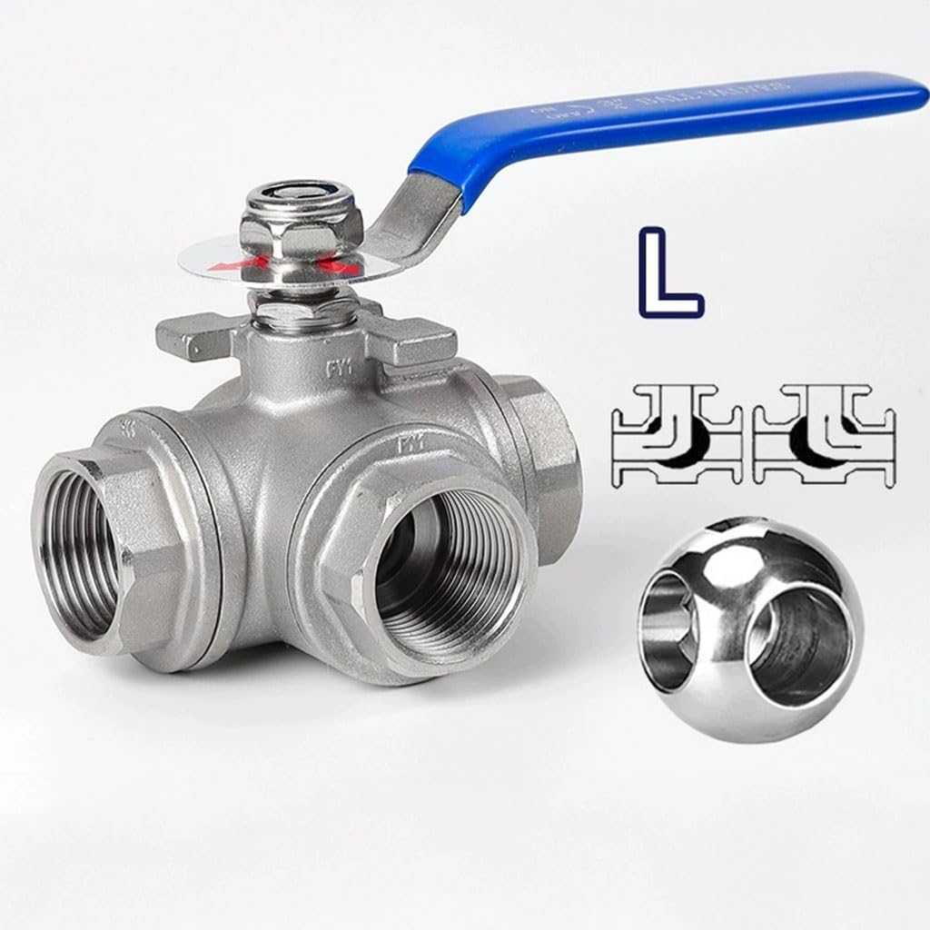 valvola a sfera, valvola a sfera in acciaio inox, Valvola a sfera a 3 vie con porta T/porta L in acciaio inossidabile 304, 1/4" 3/8" 1/2" 3/4" 1" 1-1/4" 1-1/2" 2" filettata tre valvola a due vie, 1 pz