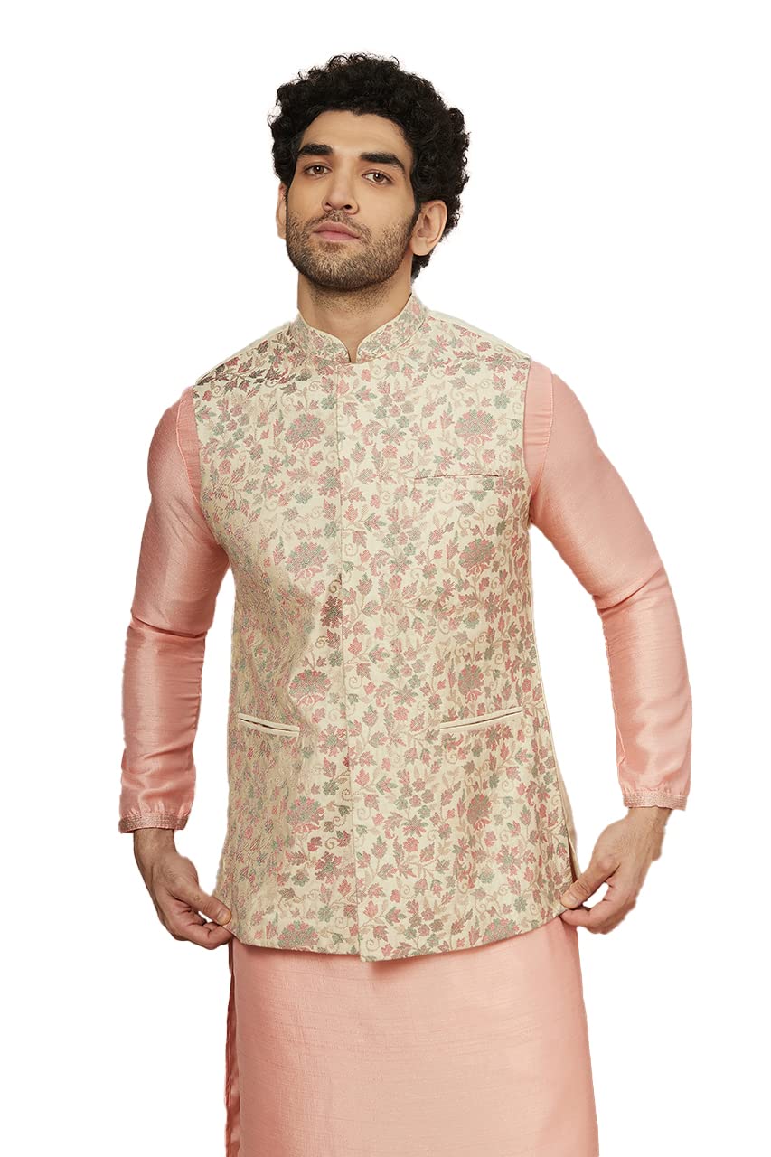 manyavar Men's Floral Print Embroidered Nehru Jacket (Jacket Only)-picture-25