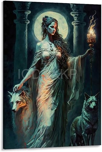 Miniatura 1 de MISKYN Hecate - Póster de pintura de mitología griega de la diosa griega de la magia y la brujería, luna, luz y oscuridad, póster de arte para