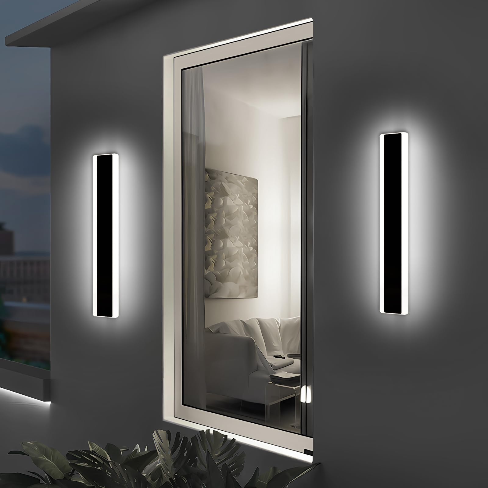 Modern LED Outdoor Wall Light, 40cm 2Pack Black Long Wall Light, 6500k Cool White Acrylic Rectangular Wall Sconce, Ip65 Waterproof Aluminium Fixture for Porch, Villa, Garage, Patio — view 7