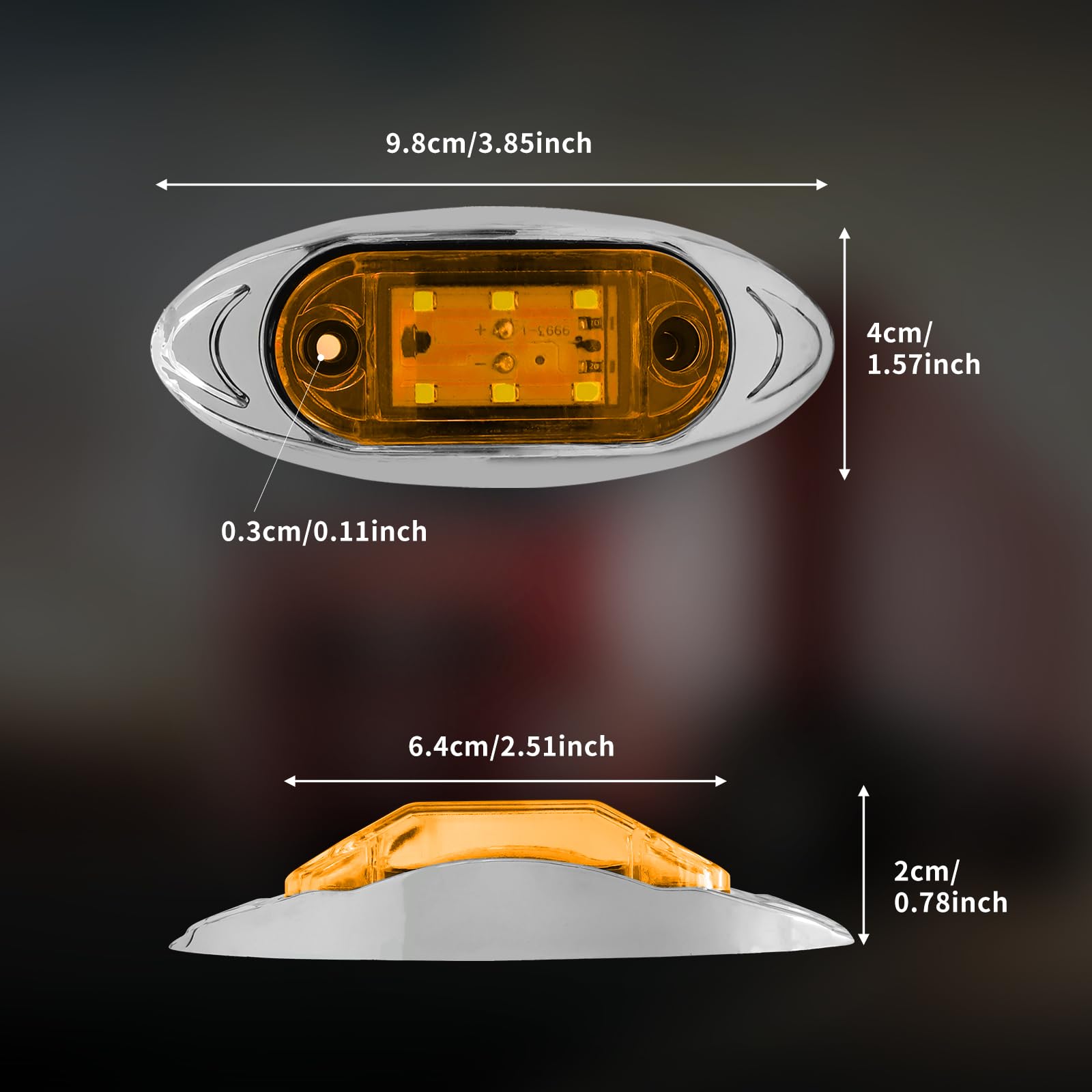 Luci di sagoma Laterali LED, 3.8 Inch 12V 24V Luci di sagoma LED Posteriore Anteriore Indicatore Luci di sagoma Laterali con Lunetta Cromata per Camion Rimorchio Van Bus, 6pcs