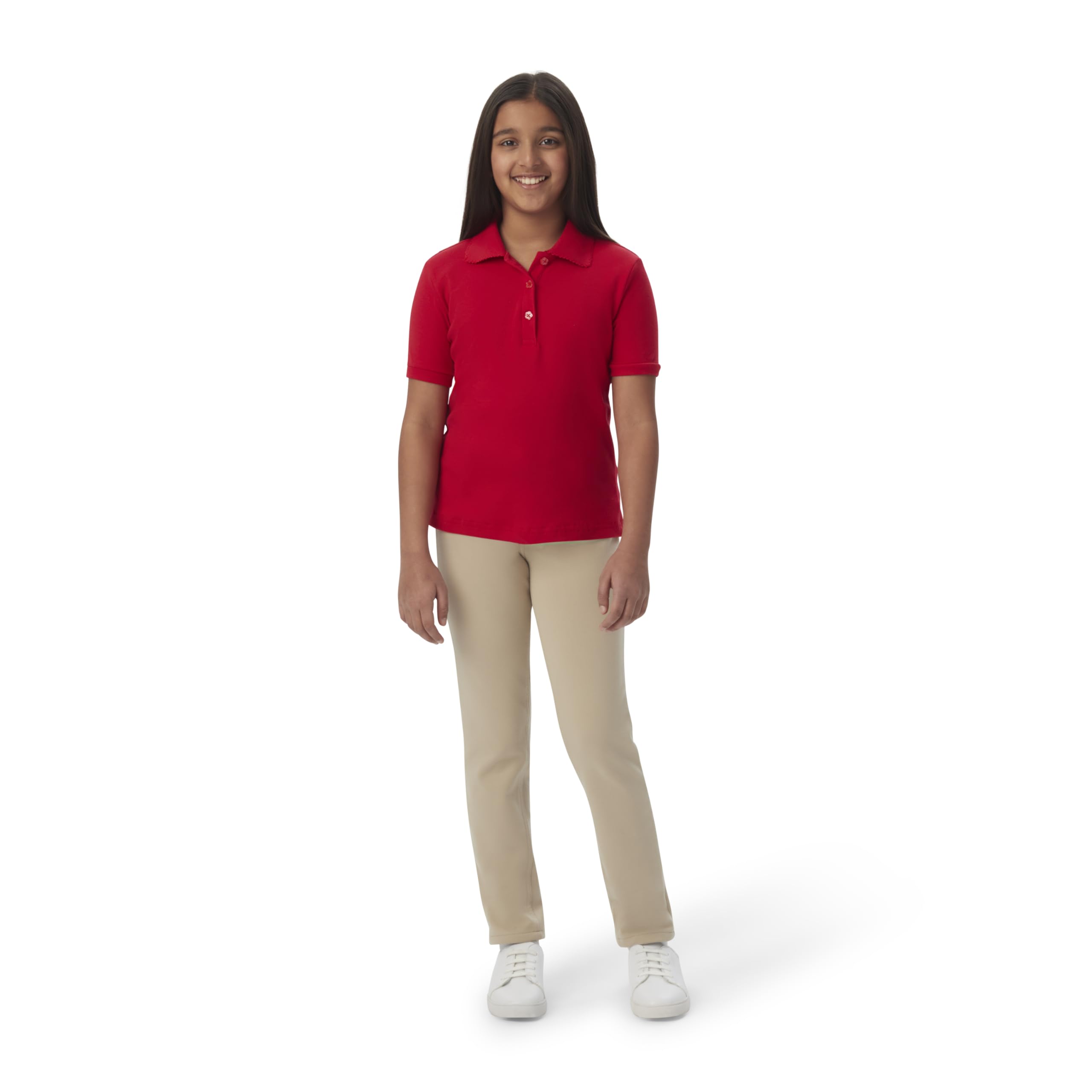 French Toast Girls Short Sleeve Picot Collar School Uniform (Standard and Plus) Polo Shirt, Red, 2T US