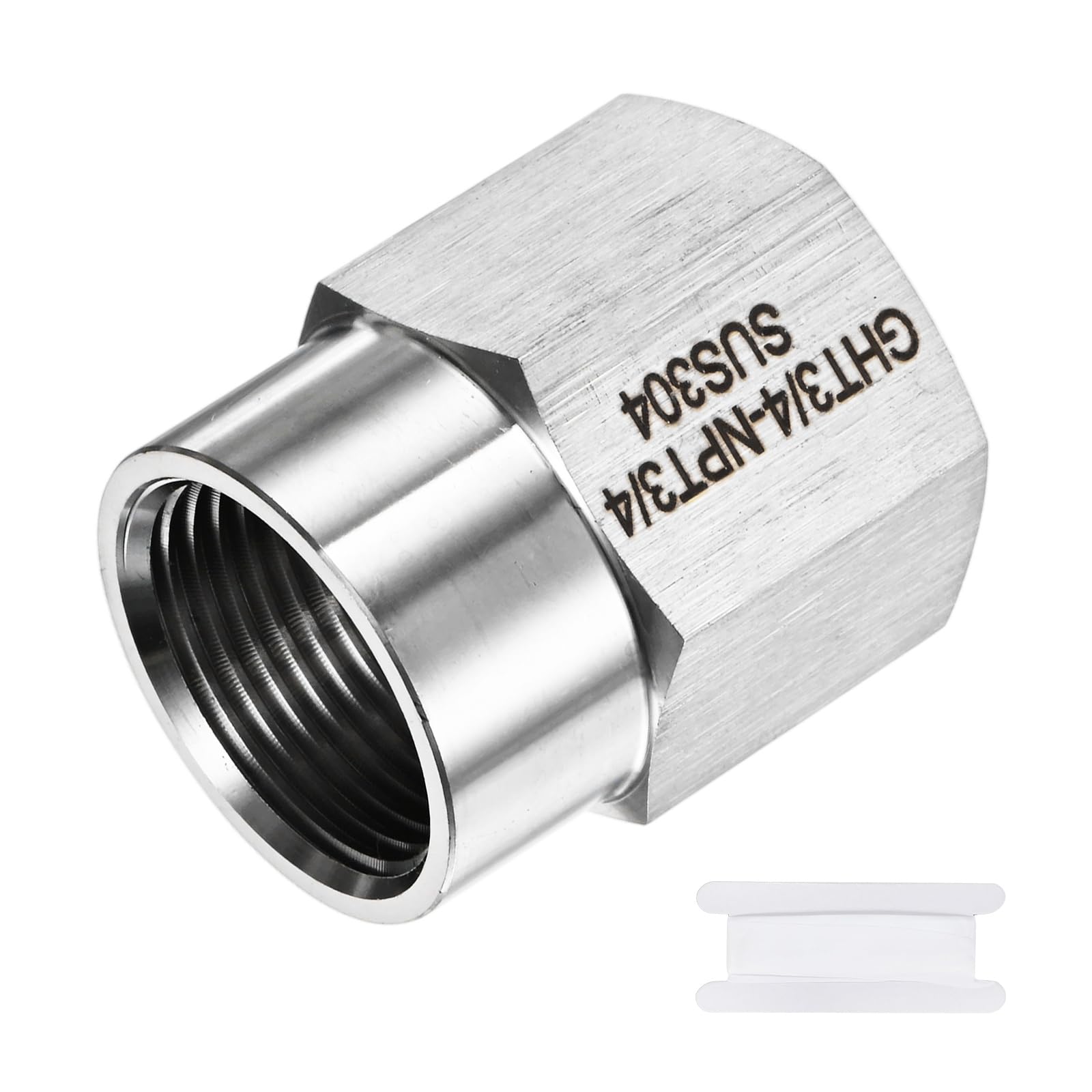 M METERXITY 1-Pack Garden Hose Adapter, 304 Stainless Steel 3/4" GHT Female x 3/4" NPT Female Threaded Connector with Sealing Tape Garden Hose Convert Fitting for Pipe