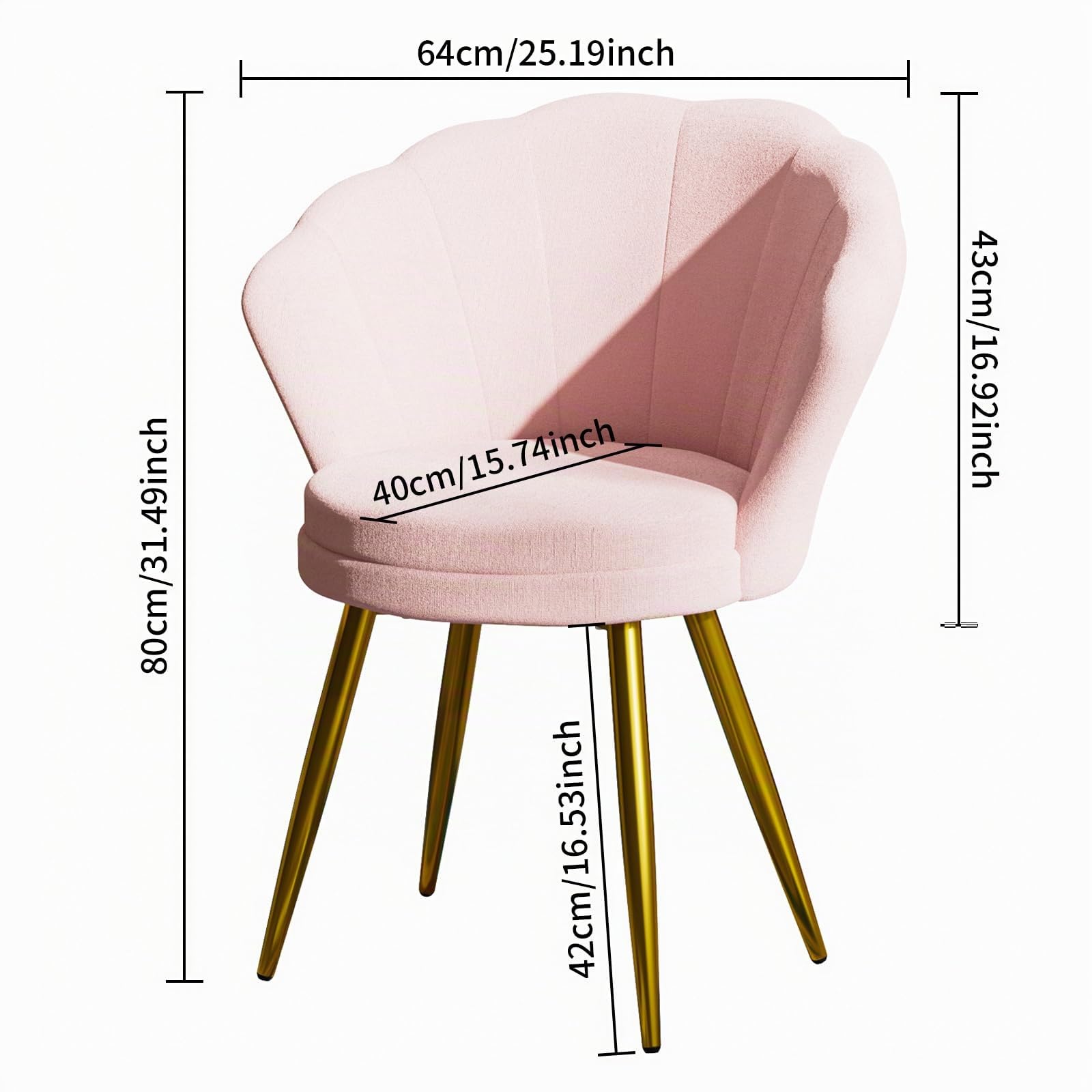 Silla de Terciopelo Rosa con Patas de Metal para Salón, Oficina y Comedor