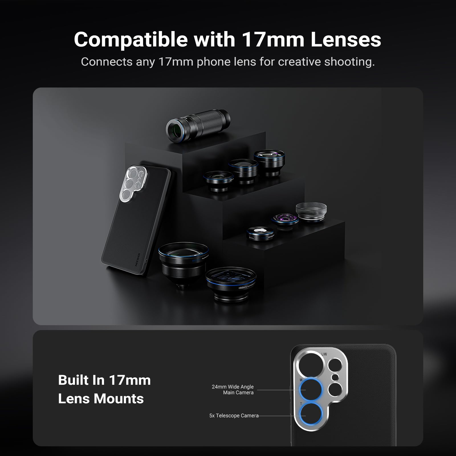 NEEWER Etui na telefon komórkowy S26 Ultra, modułowe etui ochronne z uchwytami na obiektyw 17 mm i pierścieniem filtrującym 67 mm, kompatybilne z Samsung Galaxy S26 Ultra MagSafe Qi i akcesoriami