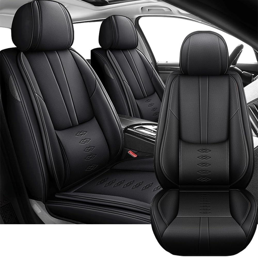 2 Front Car Seat Covers for Subaru Forester 1998-2024 2025 Waterproof Seat Covers with Lumbar Support Nappa Leather Comfortable Car Seat Cover for Subaru Forester（All Black-Standard）