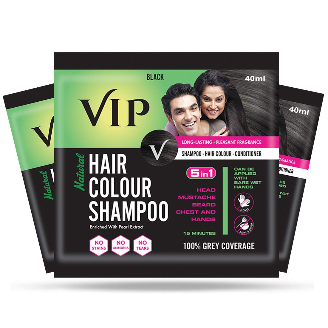 Buy VIP Hair Colour Shampoo Natural Black, 40ml (Pack of 3) | 100% Grey  Hair Coverage, Both for Men and Women | Get Salon Like Hair | No Ammonia ...