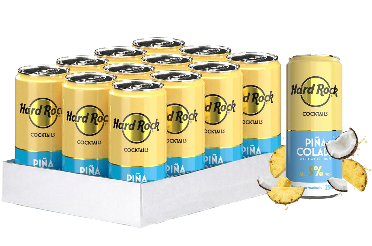 12 x 250ml - HARD ROCK READY TO DRINK COCKTAIL PIÑA COLADA 250ML 5% - PACK 12 LATAS