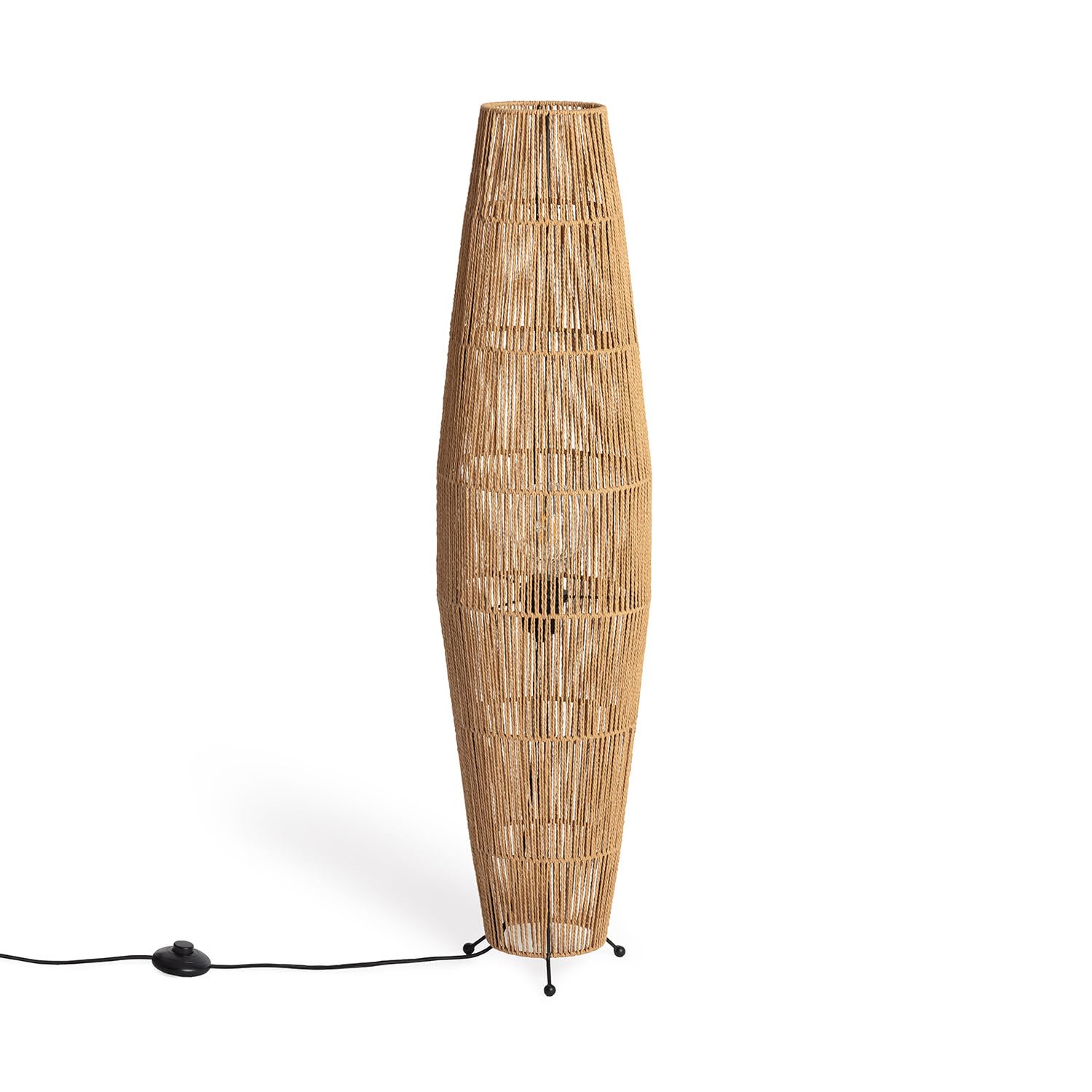 LEDKIA Lámpara de Pie Papel Trenzado Mahali Natural | Diseño Natural | Papel Trenzado Resistente | E27 Compatible | Para Salón y Dormitorio | Alto 1000 mm; Diámetro 250 mm