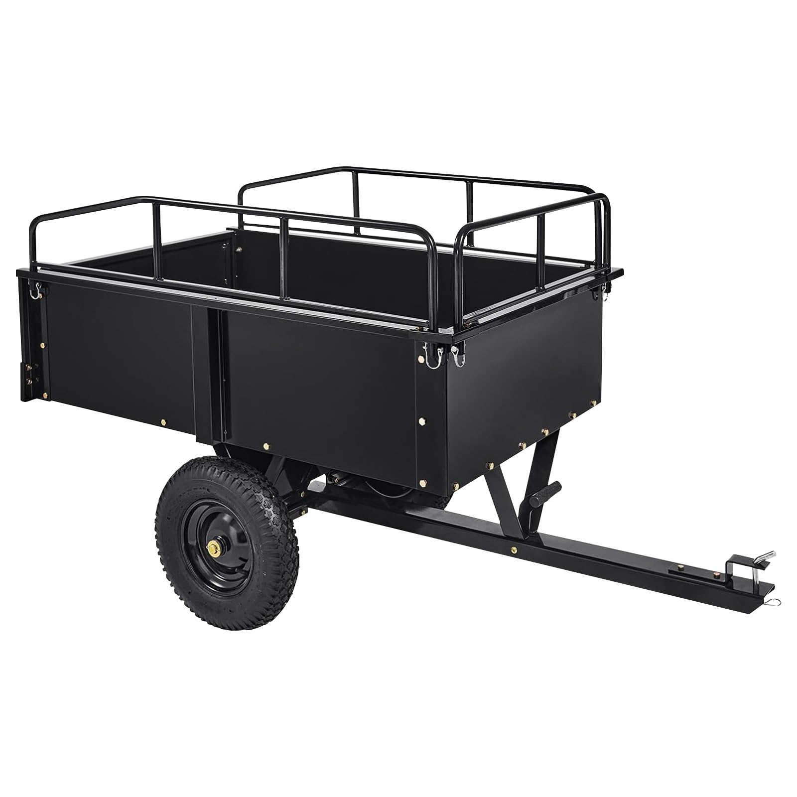 Garvee Remolque Utilidad Robusta 900 LB - Volquete basculante de acero con derrame manual y pedal - Ruedas todoterreno, doble rodamiento, ideal para tractor cortacésped, Quad, granja, madera