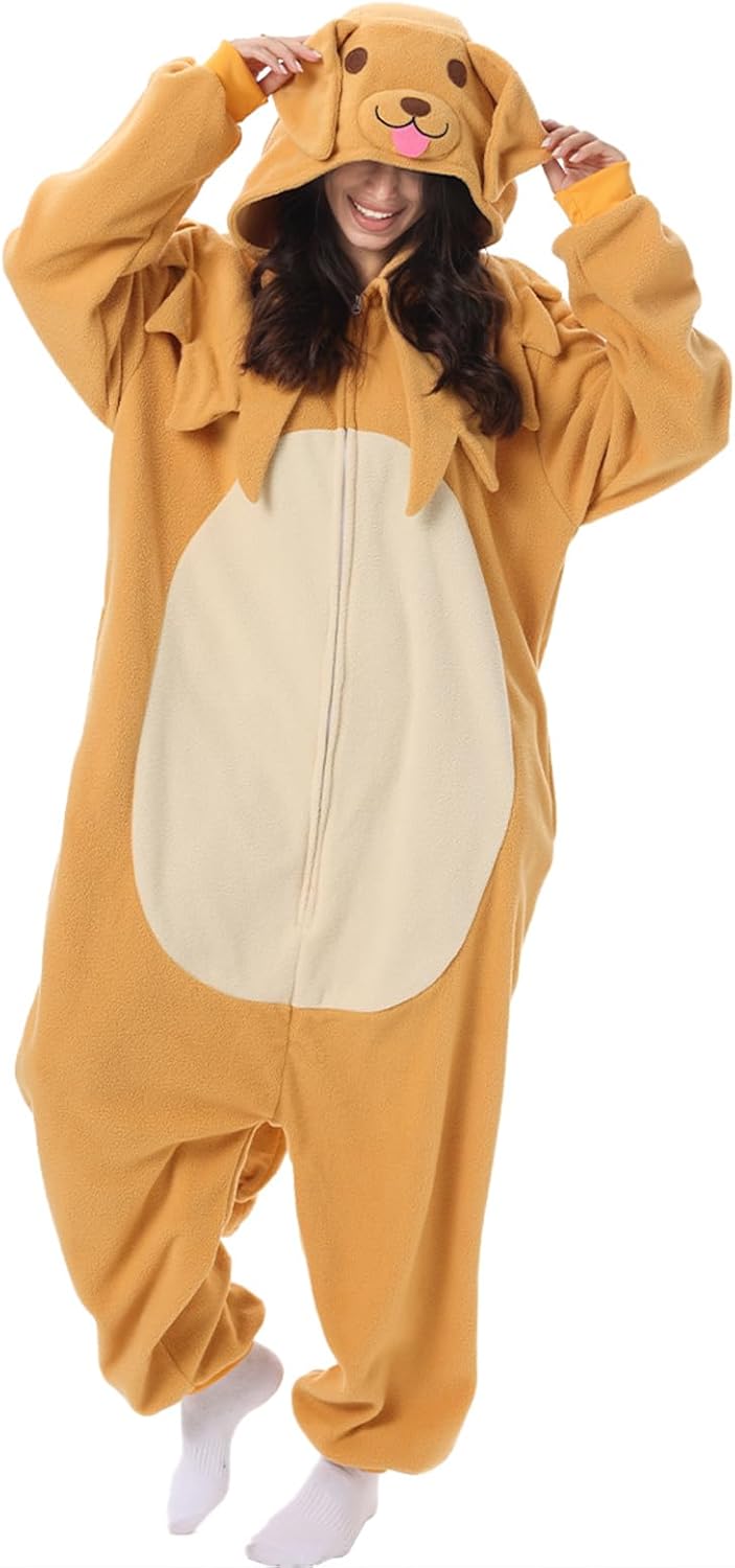 Adult Golden Retriever Dog Costume Pajamas Cosplay Animal Halloween Unisex Sleepwear Jumpsuit Homewear for Men Women