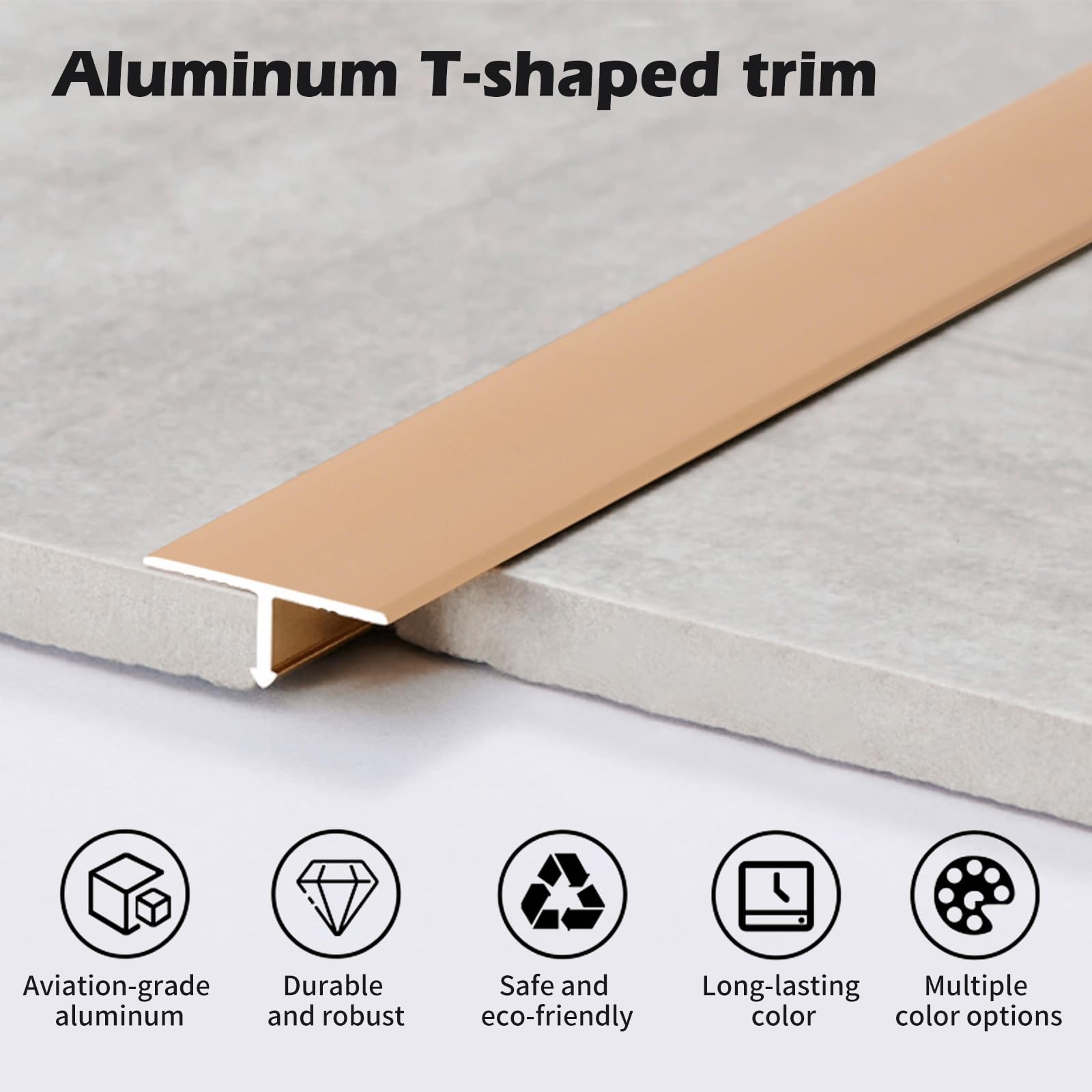Moldura en T de Aluminio y Tiras de Transición para Suelo 3 piezas Perfil en T de Metal 0,9 m × 2 cm Tira Divisora para Umbral de Puerta y Huecos de Suelo de Tarimas (Oro)