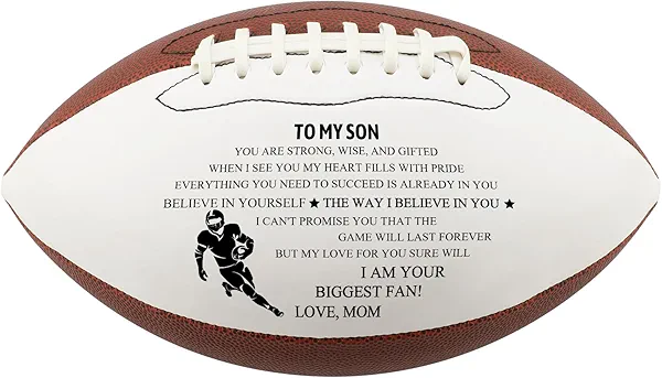 Senior Night Gifts for Son, Football Senior Night Gifts 2026, Son Birthday from Mom, Indoor/Outdoor Engraved Football with Pump & Carrying Bag, Leather American 9”