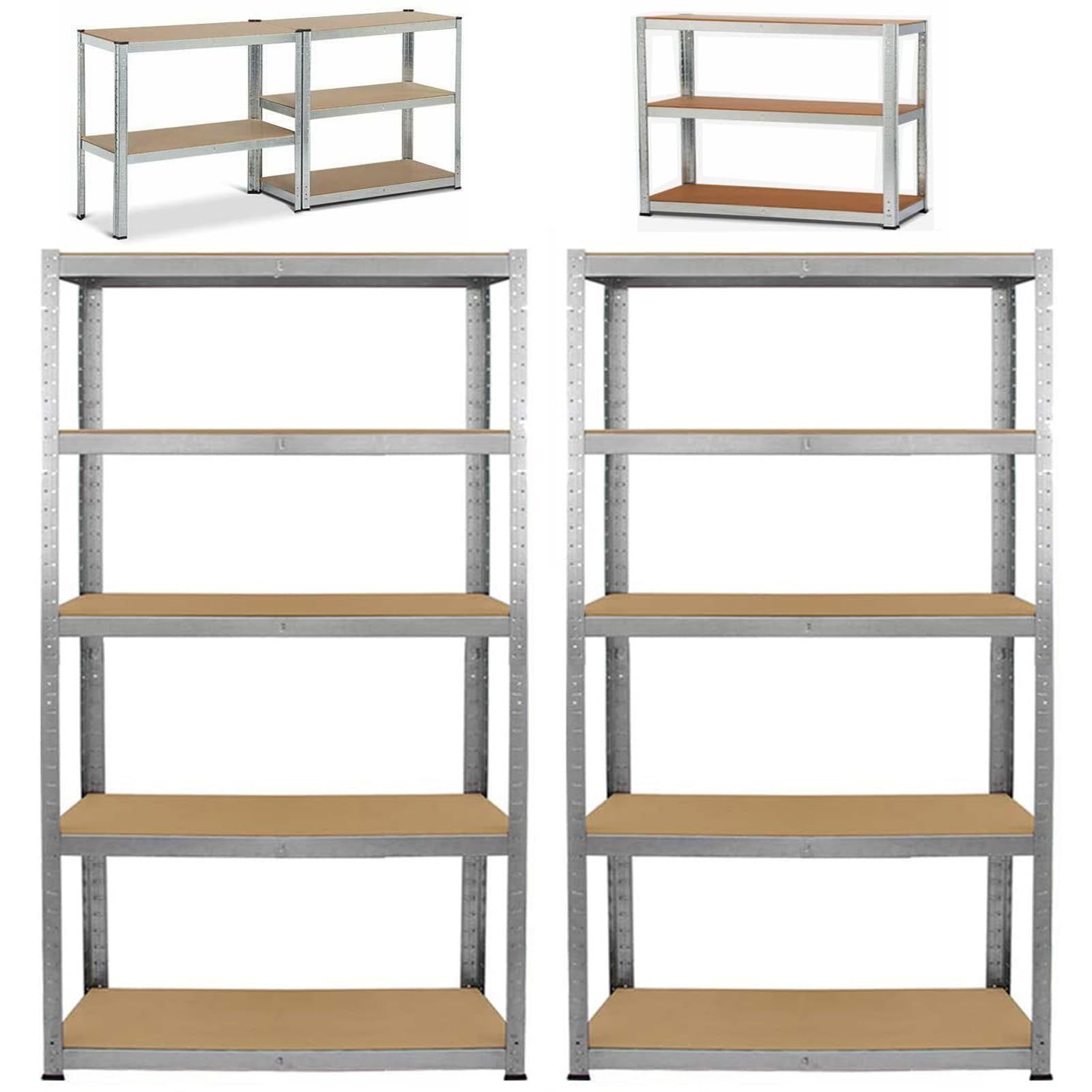 Estantería para cargas pesadas, juego de 2 unidades, 180 x 90 x 40 c, 5 placas de MDF, de metal, para sótano, de almacenamiento, de taller, de metal, soporta hasta 875 kg, 5 estantes ajustables,