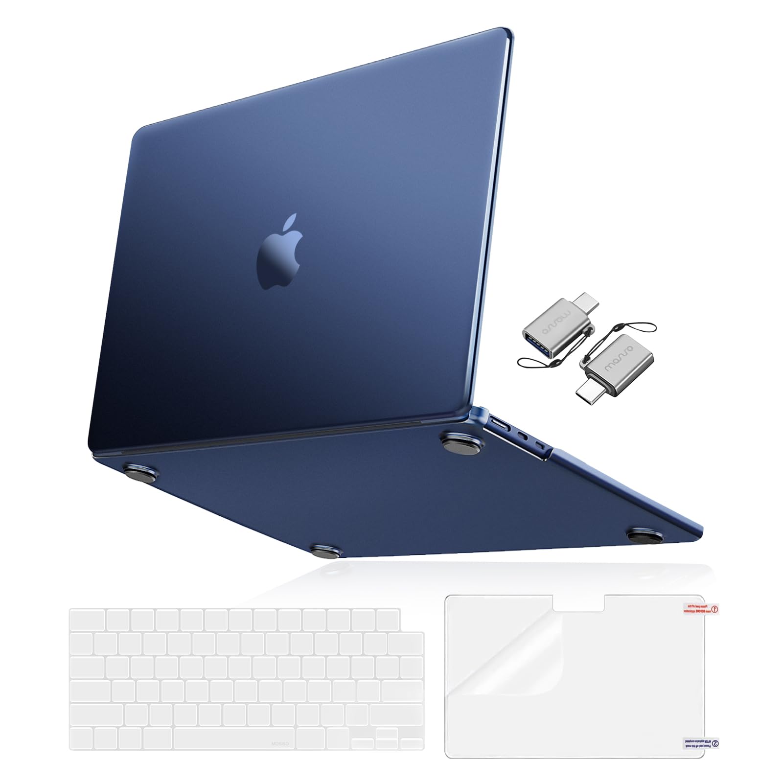 MOSISO Compatible with MacBook Air 15 inch Case 2025 2024 2023 Release M4 A3241 M3 A3114 M2 A2941,Ultra-Thin Natural Original Plastic Hard Shell Case&Keyboard Cover&Screen Film&Type C,Midnight Clear