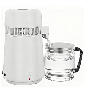 Pure Countertop Water Distiller - 1 Gallon/4L, 750W Distilled Water Maker with Glass Container for Home & Office - Desktop Water Purifier and Filter Machine