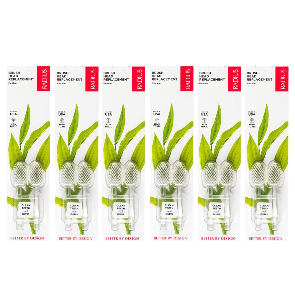 RADIUS Toothbrush Replacement Brush Heads 2-Count Improve Gum Health & Reduce Gum Issues - Medium - Pack of 6