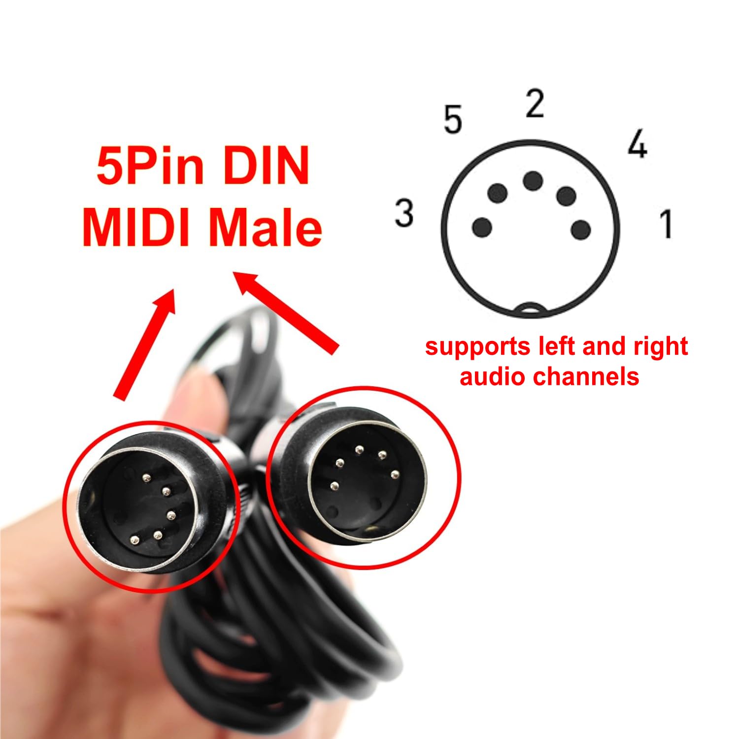 JZK 2M double-ended male to male 5-pin DIN to MIDI audio cable adapter connector cord for keyboard audio sampler - Image 2