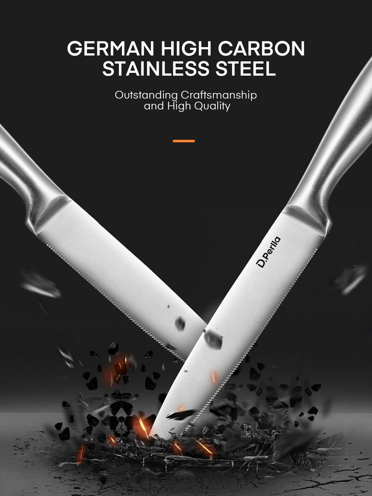 D.Perlla Cuchillo Para Bistec, Juego de Cuchillos Para Bistec 9 Piezas, Juego de Cuchillos Para Bistec Afilados con Mango Ergonómico, Con Portacuchillas Acrílico