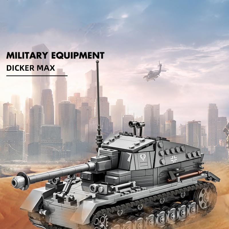 Technik Tank Bausteine für Dicker Max Jagdpanzer, 632 Klemmbausteine WW2 Armee Tank Modellbausatz