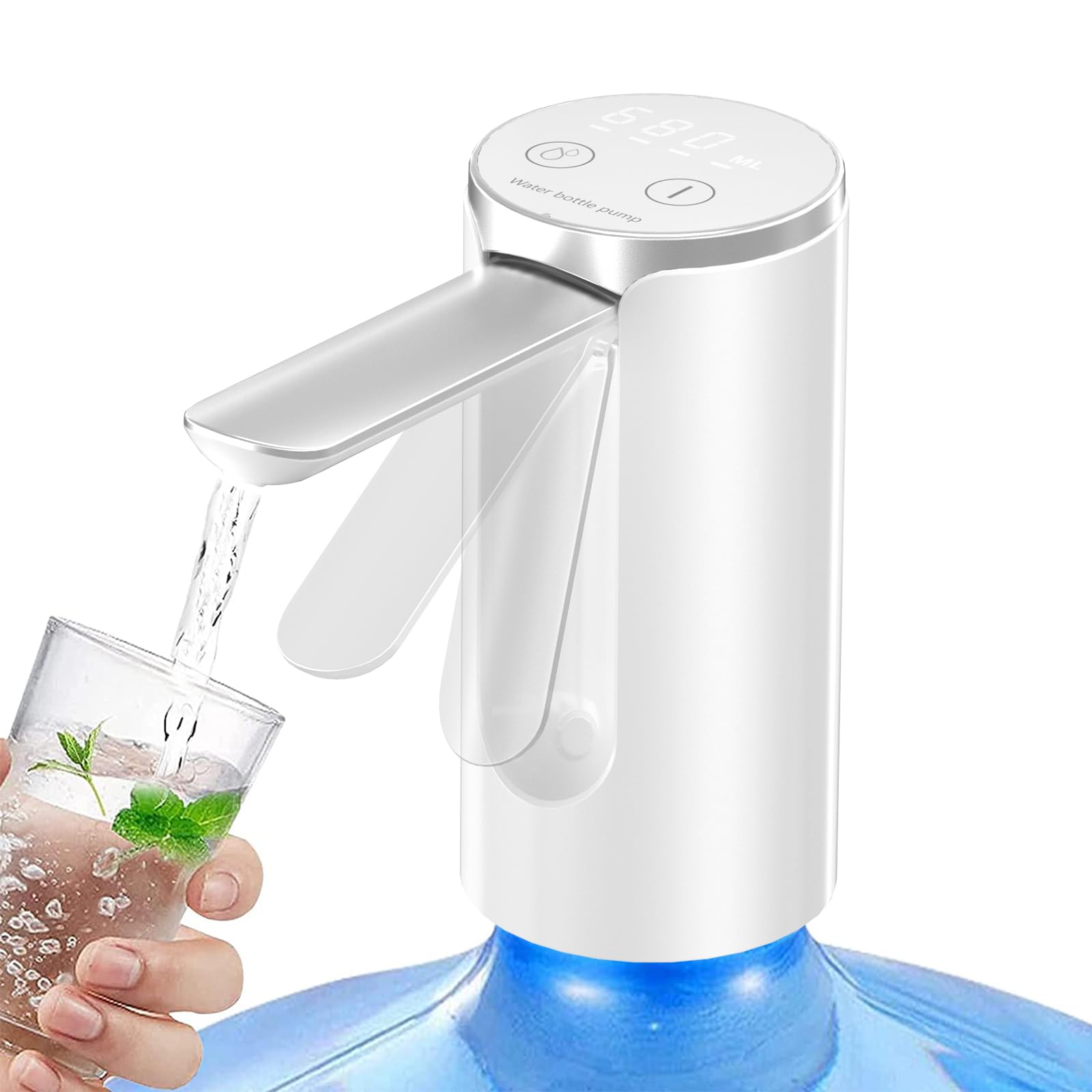 Hoteon Automatic Water Dispenser Pump, 3 Quantitative Settings Drinking Water Pump with LED Display, Foldable USB Rechargeable Electric Mini Water Pump for 20 Litre Bottle Can for Home