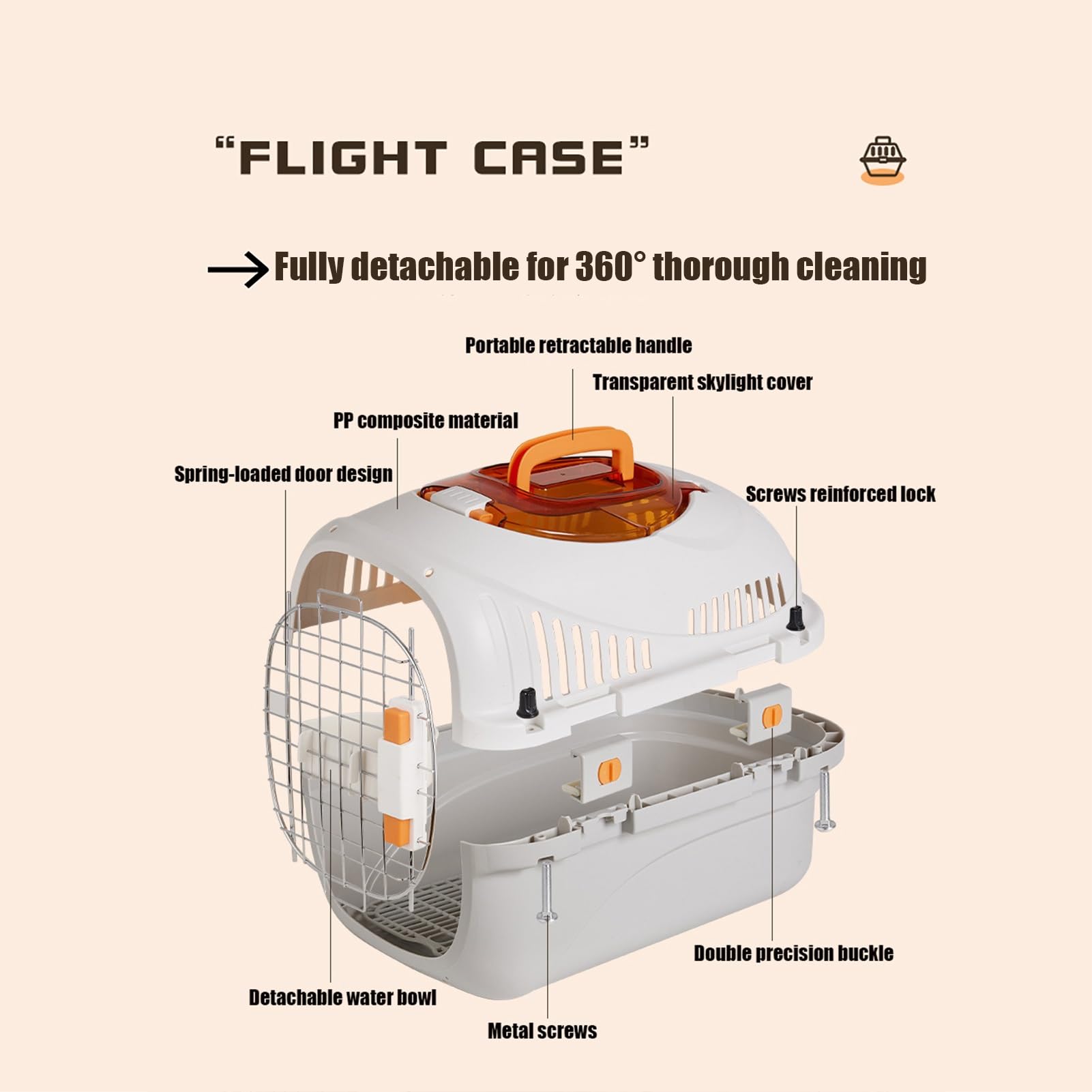 Trasportatore Leggero per Animali Domestici, Trasportino Rigido per Gatti e Cani, Custodia per Viaggio Omologata per Aereo con Struttura Robusta e Design Traspirante, Ideale per Viaggi(White,Skylight)