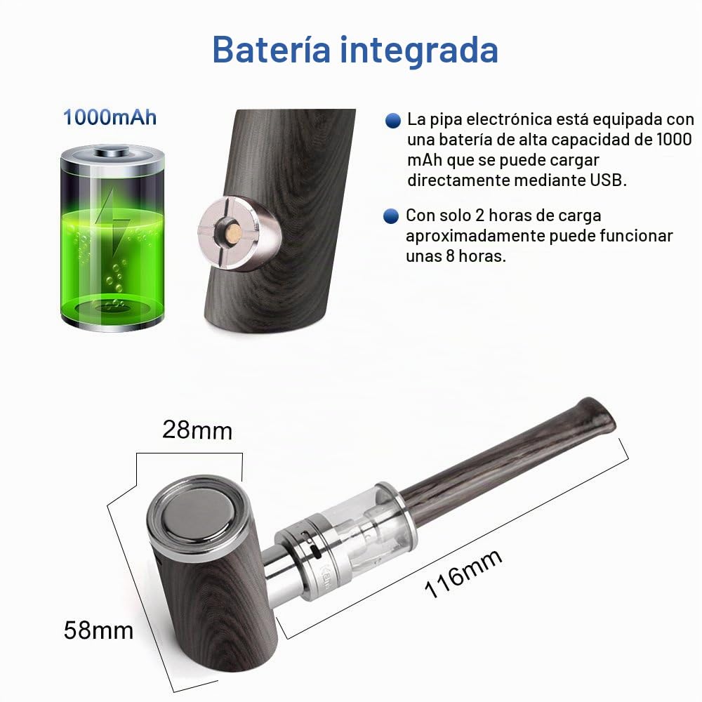 Kamry K1000 Plus cigarrillo electrónico e pipe, 1000mah 30W Big Vapor, flujo de aire ajustable, atomizador recargable, sin nicotina (negro)