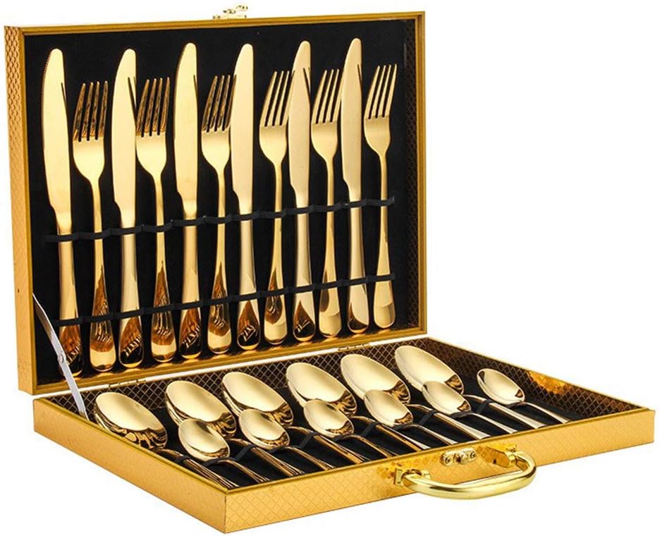 24-Piece Silverware Set with Gift Box, Stainless Steel Premium Mirror Polished Cutlery Sets, for Home,Kitchen,Restaurant Service for 6