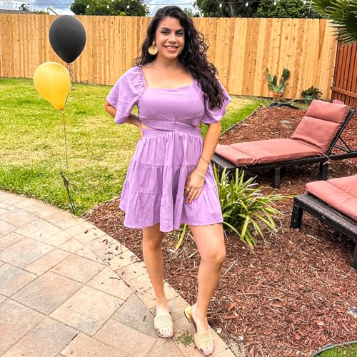 Senllen Womens Summer Dresses 2025 Short-Sleeve Square Neck Mini Dress Crossover Elastic Waist Casual Party Tiered Dress2