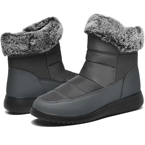 TOLLN Women Winter Snow Boots with Zipper Warm Fur Lined Waterproof Slip On Ankle Booties