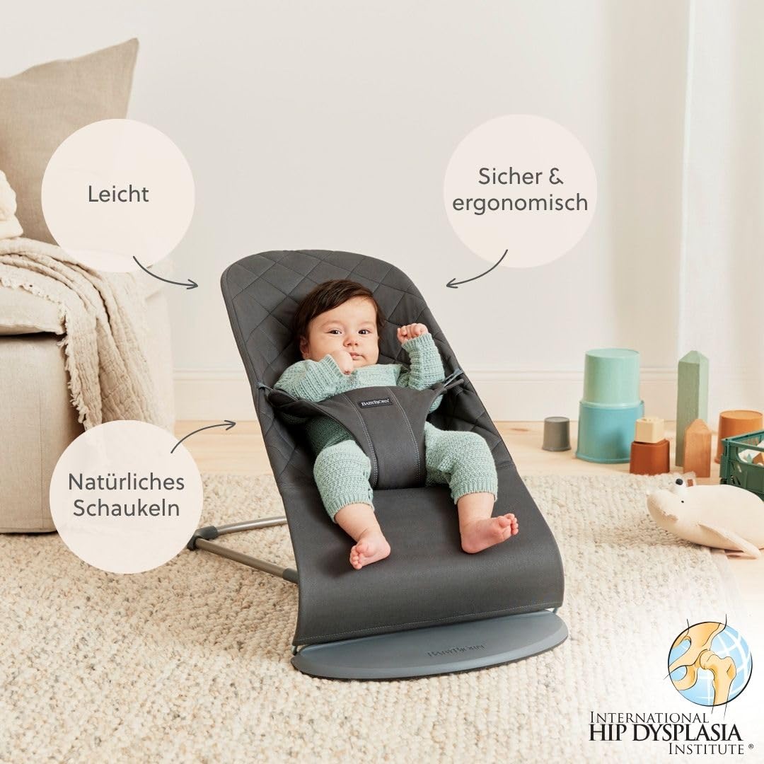 BabyBjörn Babywippe Bliss, Gewebt, Klassische Steppung, Anthrazitgrau