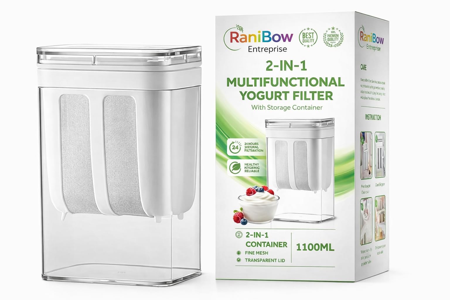 Curd & Greek Yogurt Maker Thick Dahi Maker with Strainer and Whey Separator, White Plastic Storage Box for Homemade Thick Yogurt Making for Kitchen Use-image-13