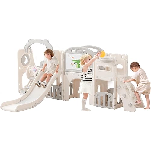 Outdoor Playsets for Toddler 1-3 Years Swing Set with Slide, 12 in 1 Toddlers Indoor Playground for Kids, Durable Ecofriendly Climber Tunnel Crawl for Backyard