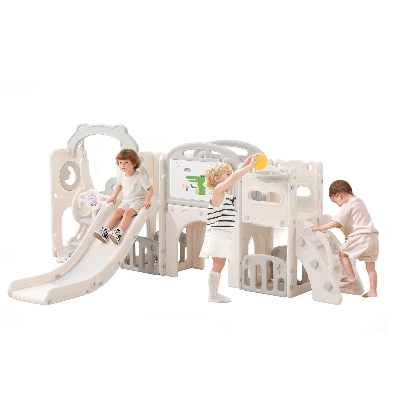 Bebikim Outdoor Playsets for Toddler 1-3 Years Swing Set with Slide, 12 in 1 Toddlers Indoor Playground for Kids, Durable Ecofriendly Climber Tunnel