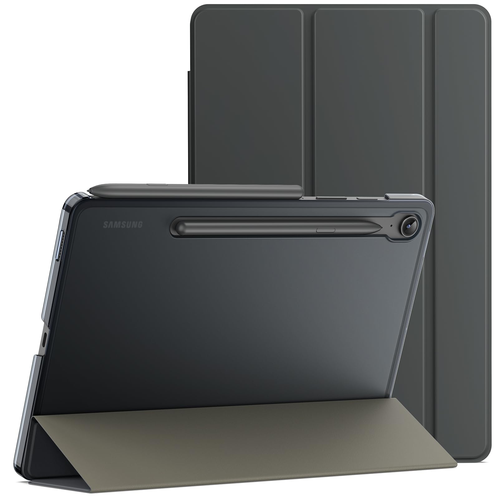 JETech Case for Samsung Galaxy Tab S10 Lite / S10 FE / S9 FE 10.9-Inch, Slim Translucent Back Tri-Fold Stand Protective Tablet Cover, Support S Pen Charging, Auto Wake/Sleep (Grey)