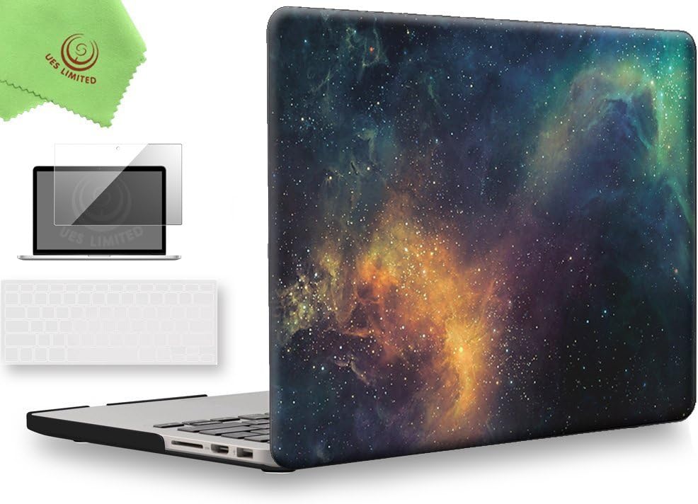 UESWILL 3 in 1 Galaxy Pattern Hard Case Cover Compatible with MacBook Pro (Retina, 15-inch, Mid 2012 to Mid 2015), Model A1398, NO CD-ROM, NO Touch Bar, + Keyboard and Screen Cover, Nebula/Green