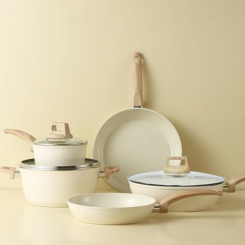 Hausfrau Juego de ollas y sartenes antiadherentes, juego de utensilios de cocina de cerámica antiadherente con sartén cacerola para saltear disponible en Yaxa Venezuela
