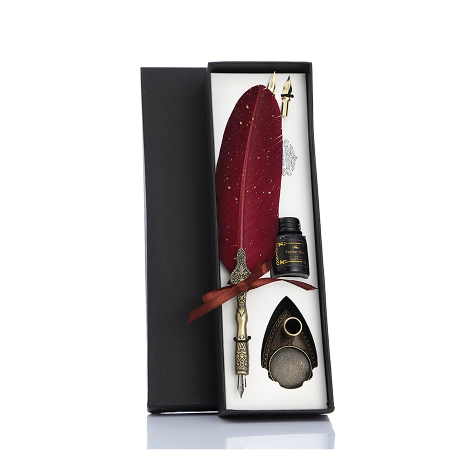 Penne Calligrafiche 1 set di texture classica retrò pratica calligrafia piuma penna a immersione penna stilografica scrittura scatola regalo di nozze portatile(Red)