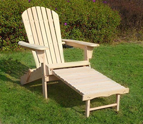 Merry Garden Foldable Wooden Adirondack Chair Kit with Pullout Ottoman, Outdoor, Garden, Lawn, Deck Chair, Unfinished