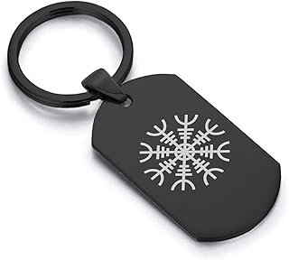 Comfort Zone Studios Stainless Steel Viking Helm of Awe Dog Tag Keychain Circle Ring, Black