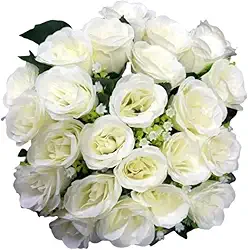 Buquê arranjo de Rosas Artificiais, 24 Flores, 40 cm de Altura cores variadas (Branco)