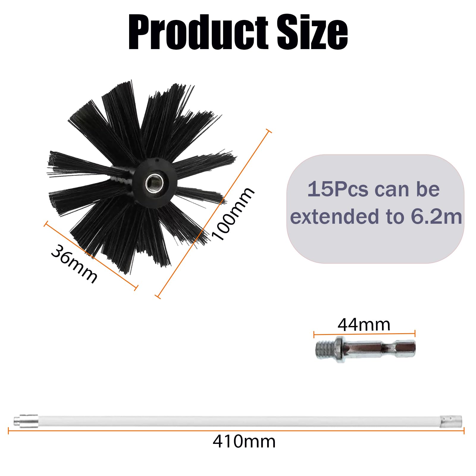 Chimney Cleaning Brush Kit, 15 Flexible Rods with 100mm Nylon Rotary Brush for Fireplace Dryer Vent & Flue - Image 2