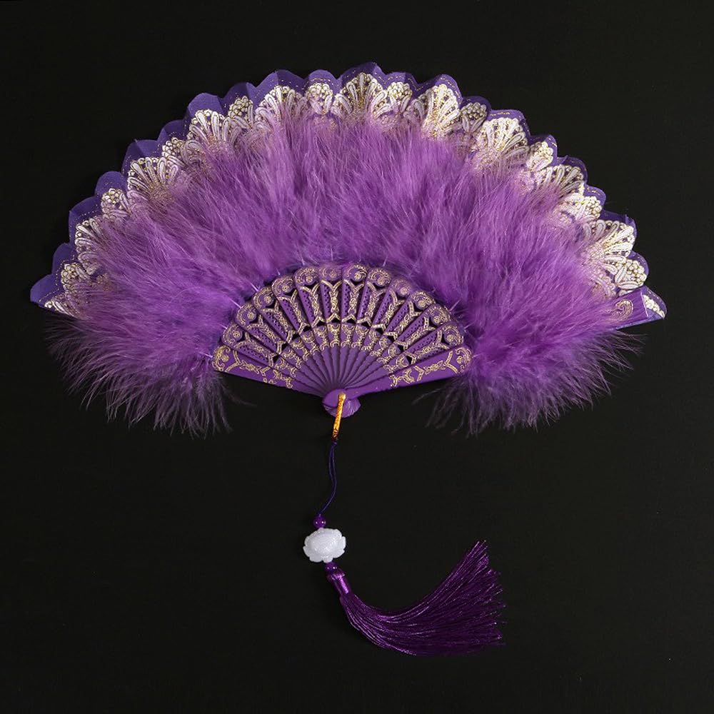Lace Feather Dance Fan, Foldable