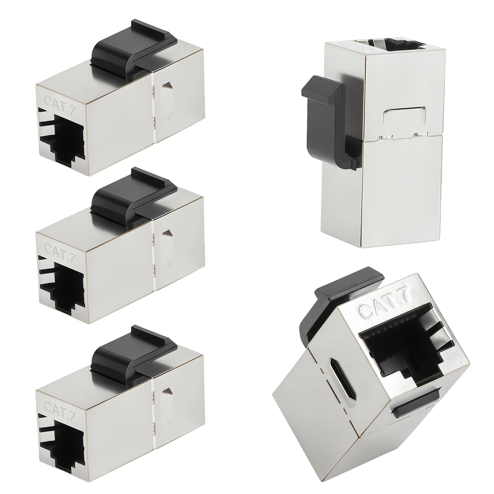 RJ45 Keystone Kupplung CAT7 Geschirmt, Direktverbinder für Ethernet Netzwerkkabel, 5 Stück Werkzeuglose RJ45 Buchse Kompatibel mit Patchpanel Wanddose CAT6A CAT6 CAT5E