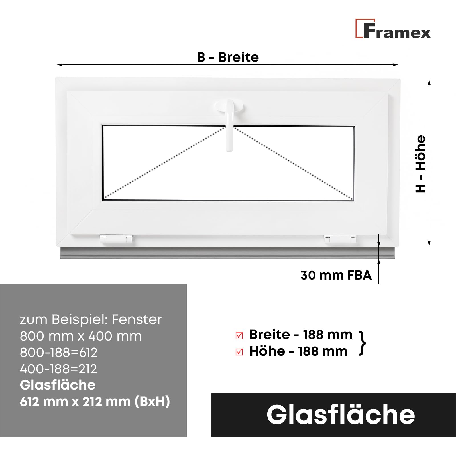 Framex Finestra per cantina, bianca, 55 x 60 cm, 2 scomparti, 32 mm (4/24/4), piccola finestra larghezza x altezza (550 x 600 mm), funzione di finestra ribaltabile