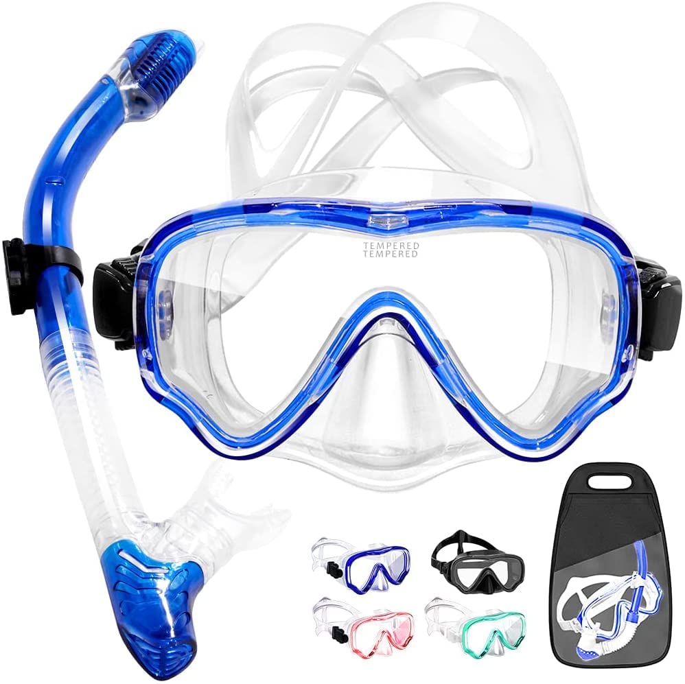 Tyuodna Dry Snorkel Set, 180° Wide View Diving Goggle, Anti-Fog Anti-Leak Tempered Glass Adult Safety Scuba Diving Mask, Easy Breathing Face Snorkel Mask Snorkelling Gear for Men and Women