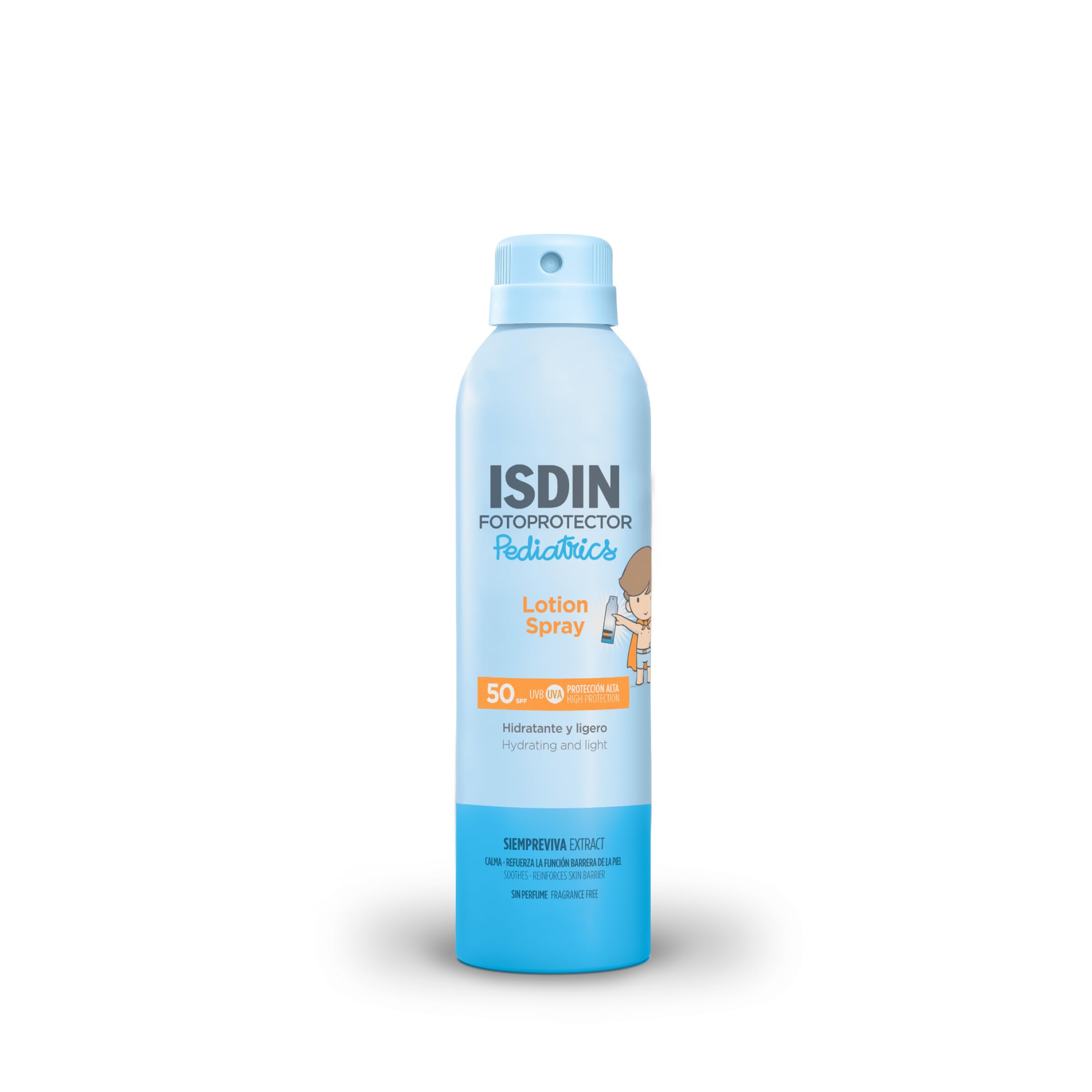 ISDIN Pediatrics Lotion Spray SPF 50 (250 ml) | Crème Solaire Corps en Spray pour Enfants | Hydratante et Légère | Sans Parfum
