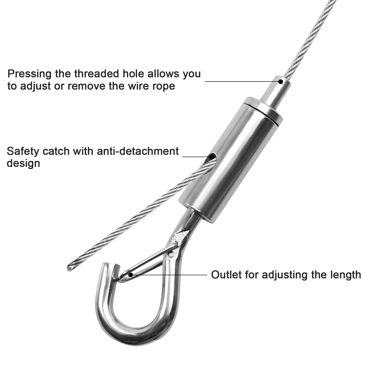 Fune in Filo d'Acciaio 6 Pezzi 1.5mm Cavo di Sicurezza Acciaio Inox con Gancio - 2m Carico Max 25 KG