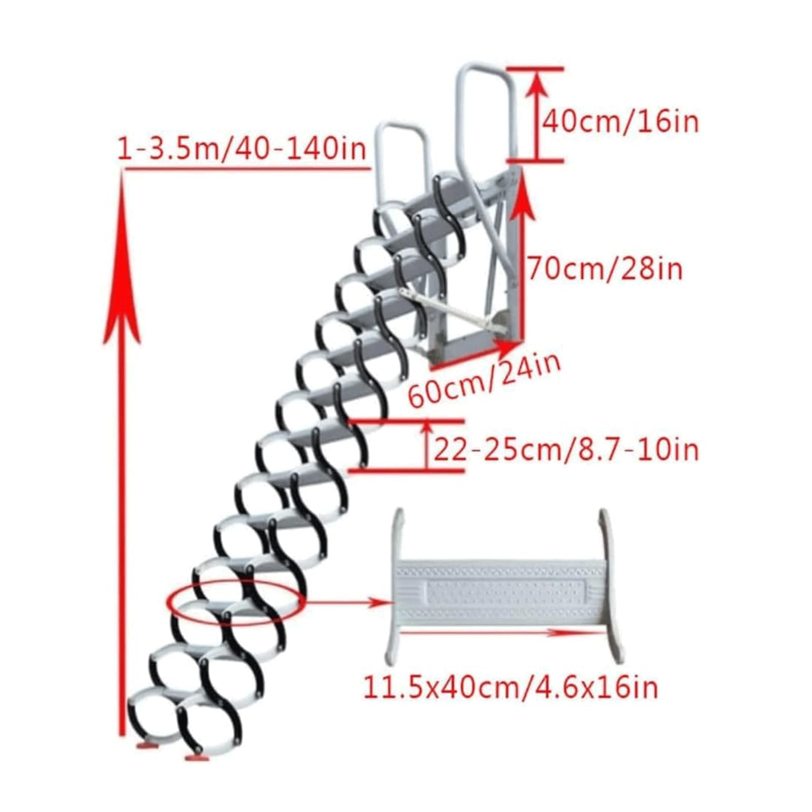 Rieort Escaleras para ático del hogar, Escalera para ático Interior y Exterior, Carga montada en la Pared, 1100 Libras para decoración, Escalera para Loft de aleación para casa