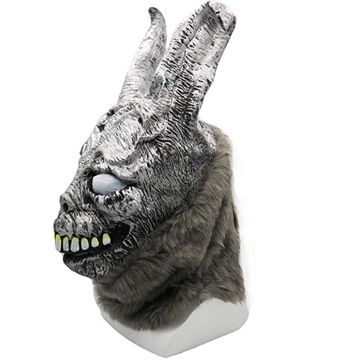 Yearsahrk Maschera di coniglio malvagio fantasma spaventoso coniglio maschere grigio franco coniglio casco con testa piena Halloween cosplay costume festa oggetti di scena